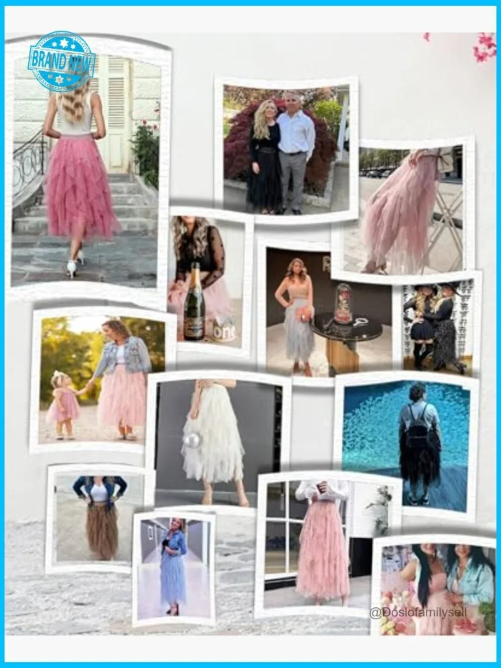Tiered Tulle A-Line Midi Skirt Flowy Fairy Layered Elastic Waist